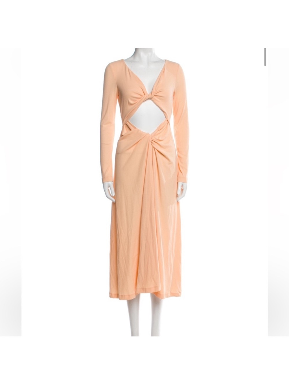 Rosetta Getty Peach Long-Sleeve Cutout Twist Midi Dress